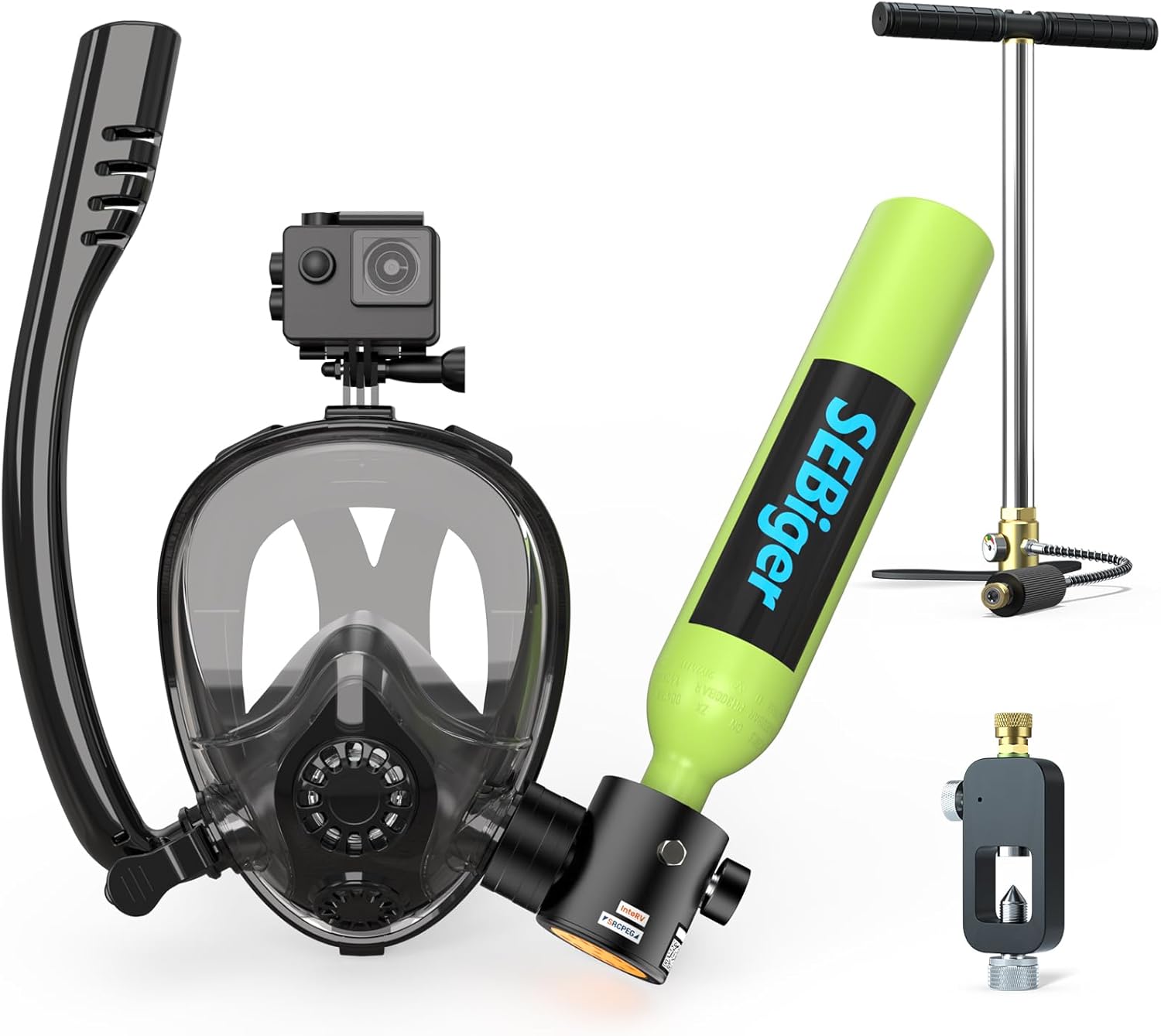 Snorkel Mask Full Face - Mini butla do nurkowania 0.5L z